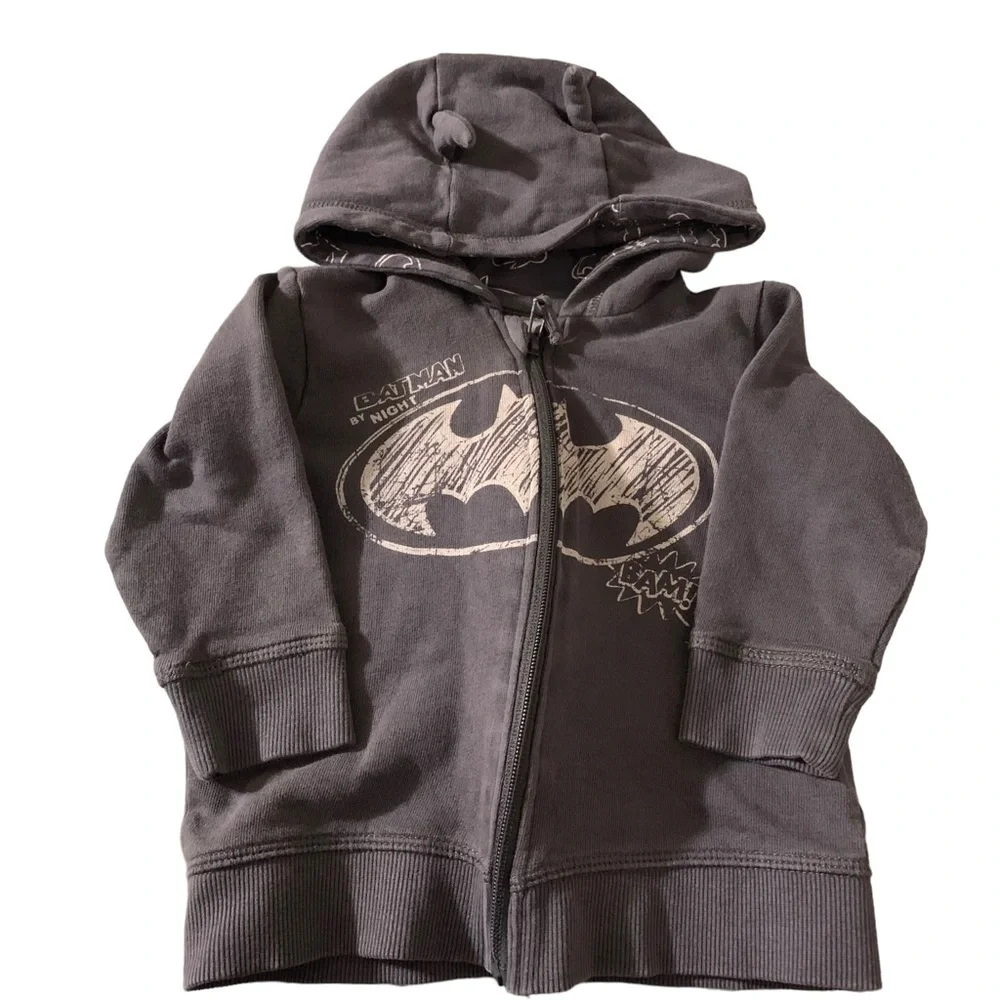 H&M Batman Zip up Sweatshirt with bat ears grey baby size 6-9 months